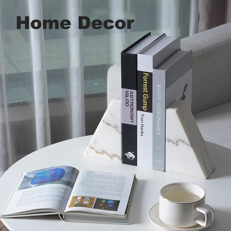 karibiber Marble Book Ends White, Heavy Duty Book Ends for Shelves, Decorative Natural Book Stopper，Unique Decorative Bookend for Home Shelves Calacatta Natural Marble Bookend, Set of 2 - Image 4